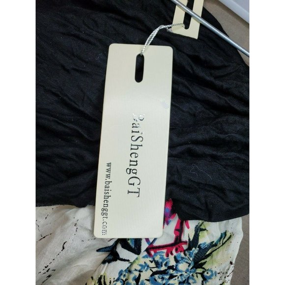 Bai Sheng GT Women's Beige Cream Floral Print Wide Elastic Leg & Waist Pants - Picture 8 of 12